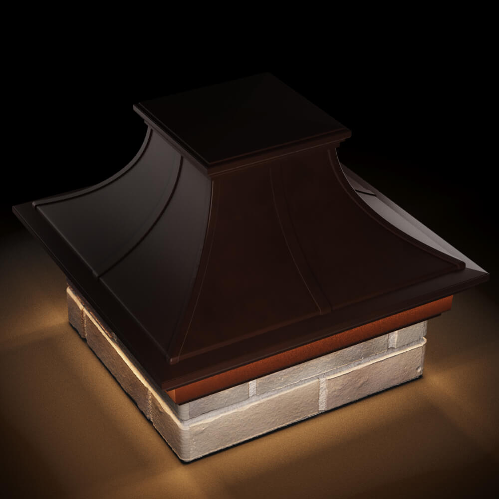Колпак Zking Монблан Премиум Коричневый на столб 1.5х1.5 кирпича (385х385мм) с подсветкой